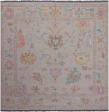 SUPER SALE Ivory Square Turkish Oushak Hand Knotted Wool Rug - 7' 10" X 8' 0"