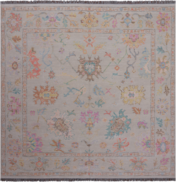 SUPER SALE Ivory Square Turkish Oushak Hand Knotted Wool Rug - 7' 10" X 8' 0"