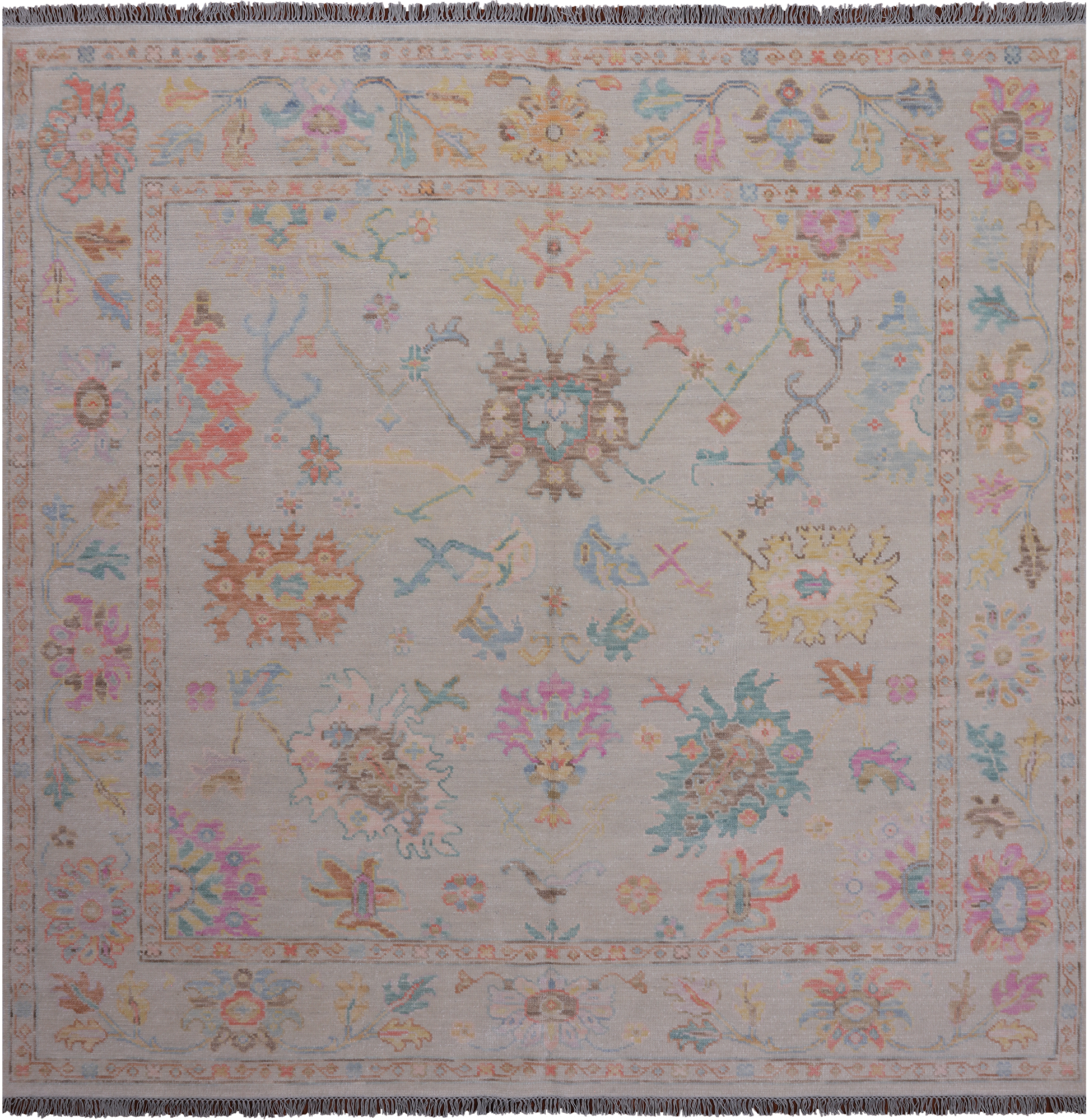 SUPER SALE Ivory Square Turkish Oushak Hand Knotted Wool Rug - 7' 10" X 8' 0"