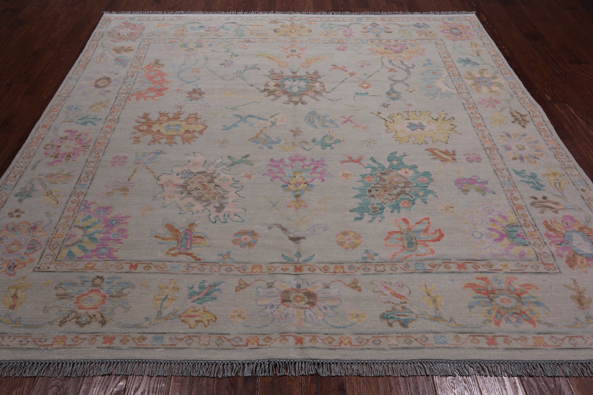 SUPER SALE Ivory Square Turkish Oushak Hand Knotted Wool Rug - 7' 10" X 8' 0"