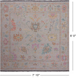 SUPER SALE Ivory Square Turkish Oushak Hand Knotted Wool Rug - 7' 10" X 8' 0"