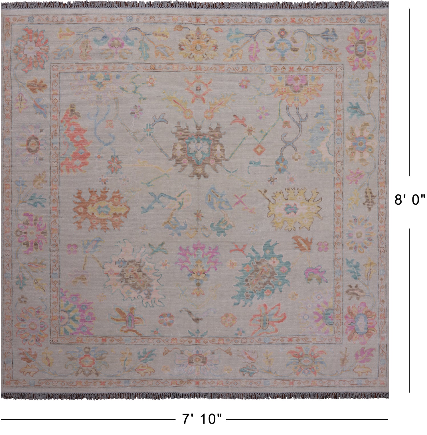 SUPER SALE Ivory Square Turkish Oushak Hand Knotted Wool Rug - 7' 10" X 8' 0"