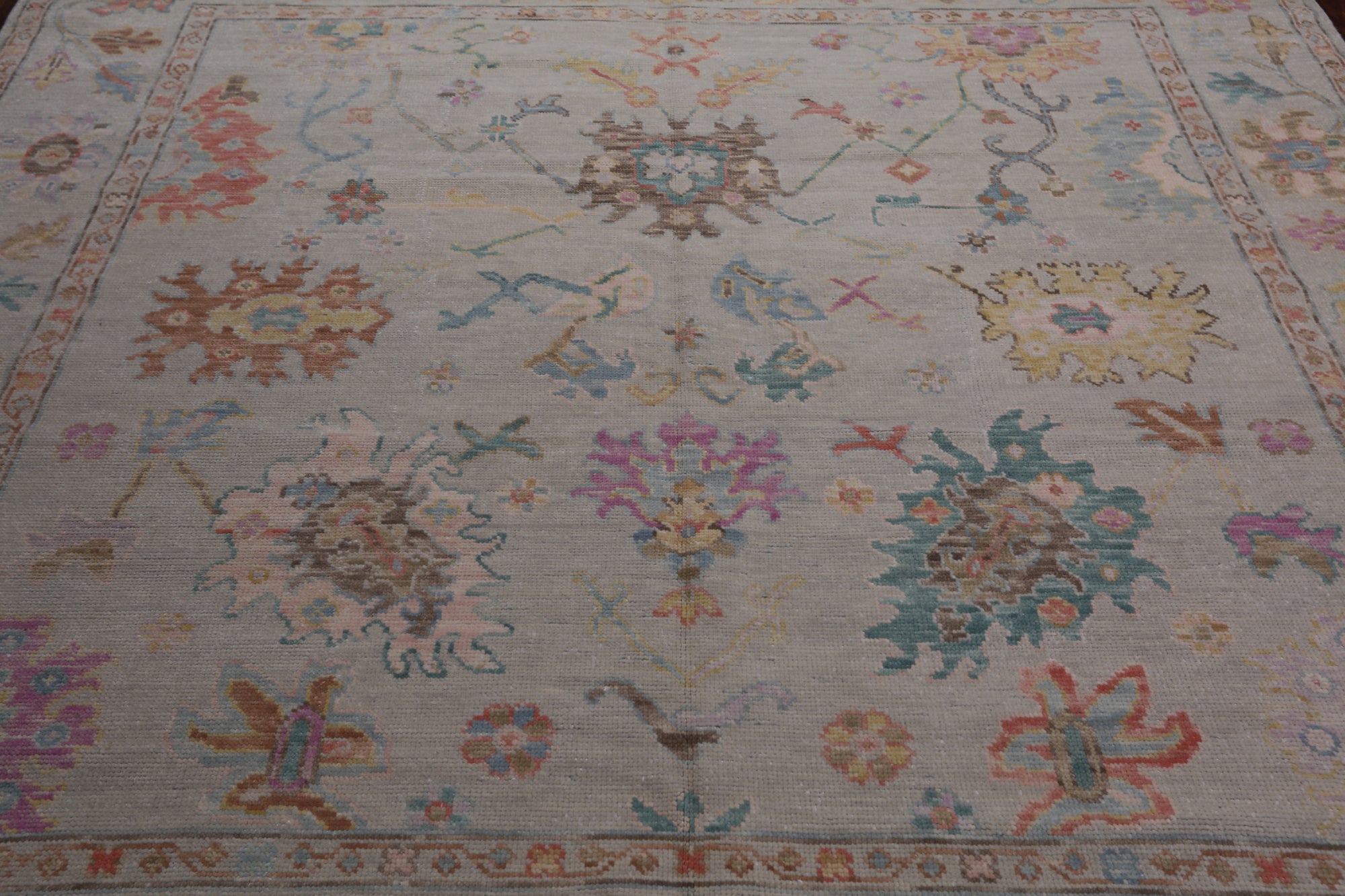 SUPER SALE Ivory Square Turkish Oushak Hand Knotted Wool Rug - 7' 10" X 8' 0"