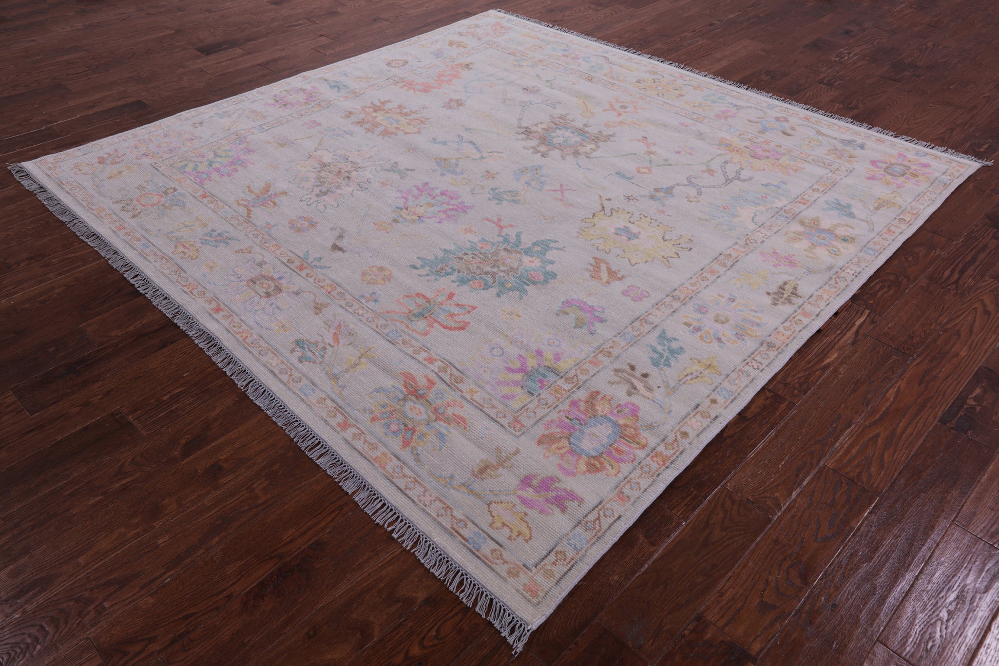 Ivory Square Turkish Oushak Hand Knotted Wool Rug - 7' 10" X 8' 0" - Golden Nile