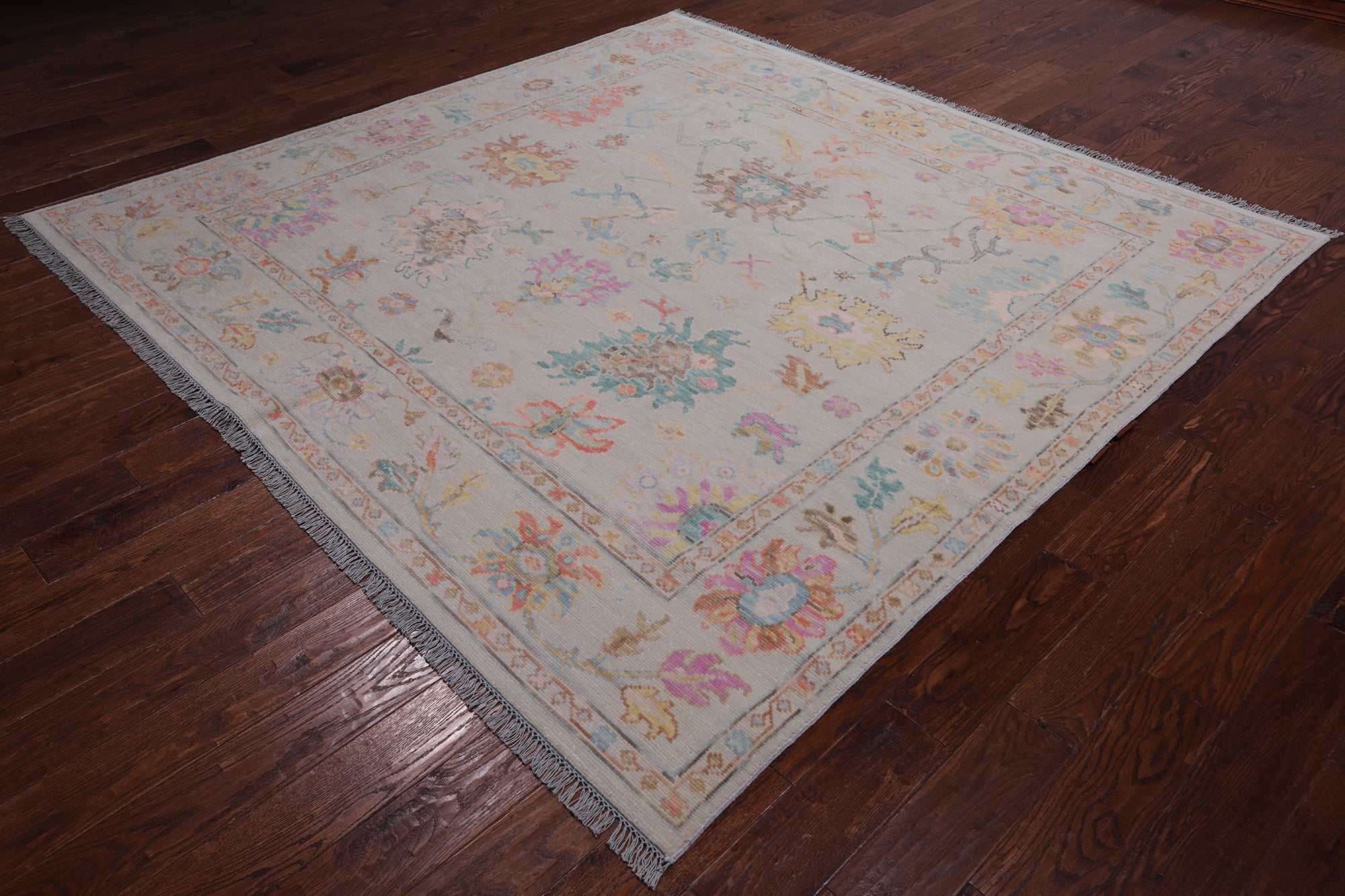 SUPER SALE Ivory Square Turkish Oushak Hand Knotted Wool Rug - 7' 10" X 8' 0"