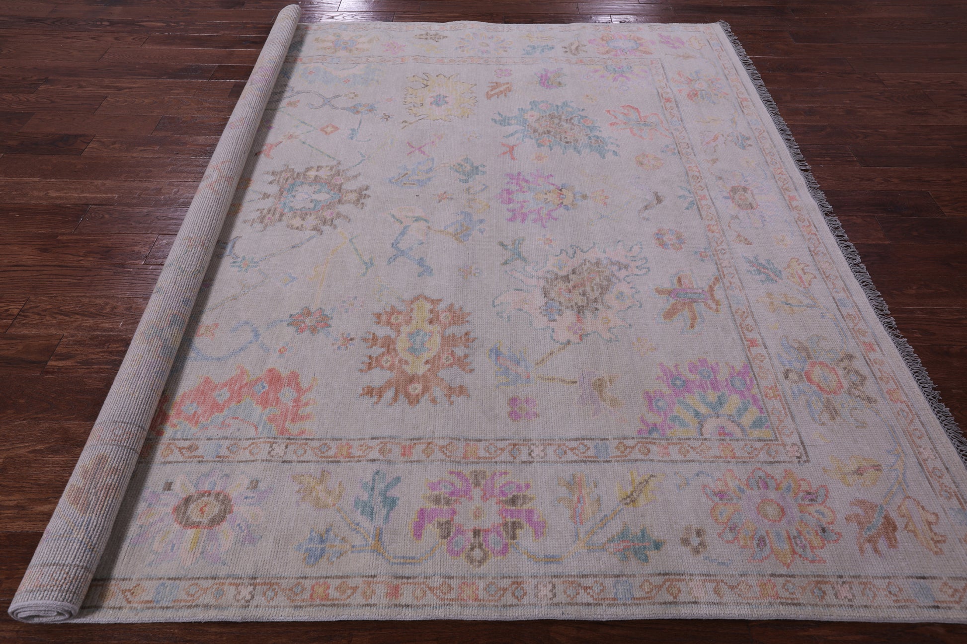 Ivory Square Turkish Oushak Hand Knotted Wool Rug - 7' 10" X 8' 0" - Golden Nile