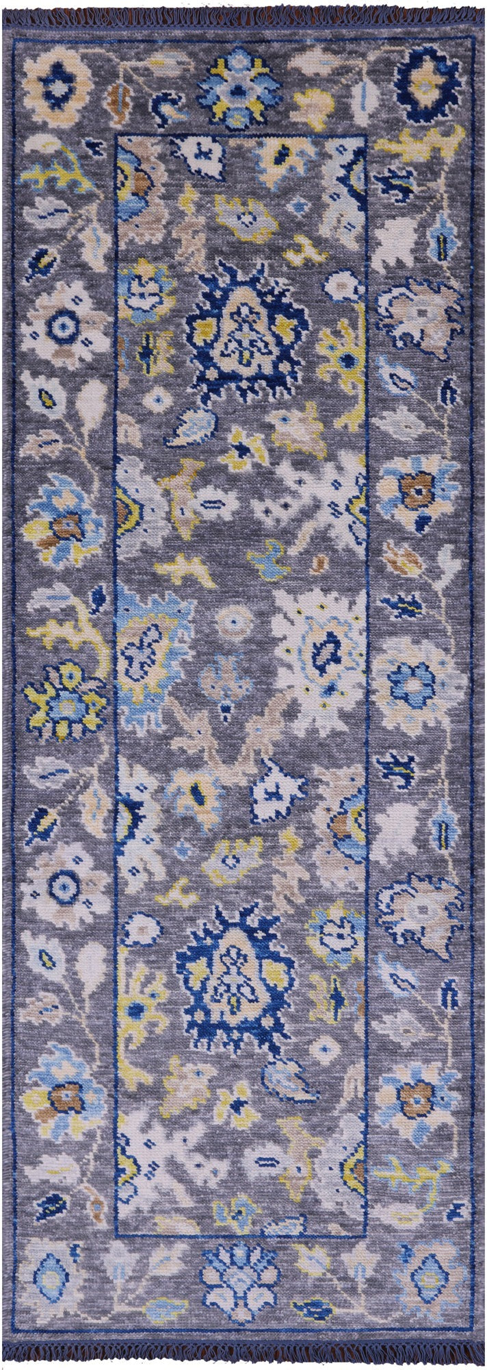 Grey Turkish Oushak Hand Knotted Wool Runner Rug - 2' 9" X 7' 7" - Golden Nile