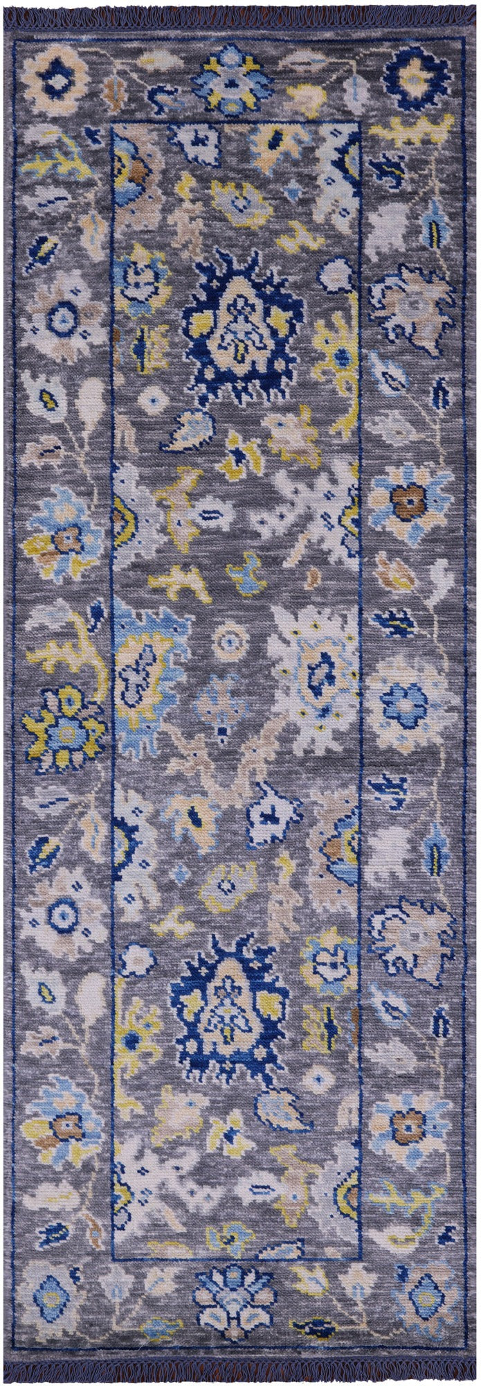 Grey Turkish Oushak Hand Knotted Wool Runner Rug - 2' 9" X 7' 9" - Golden Nile