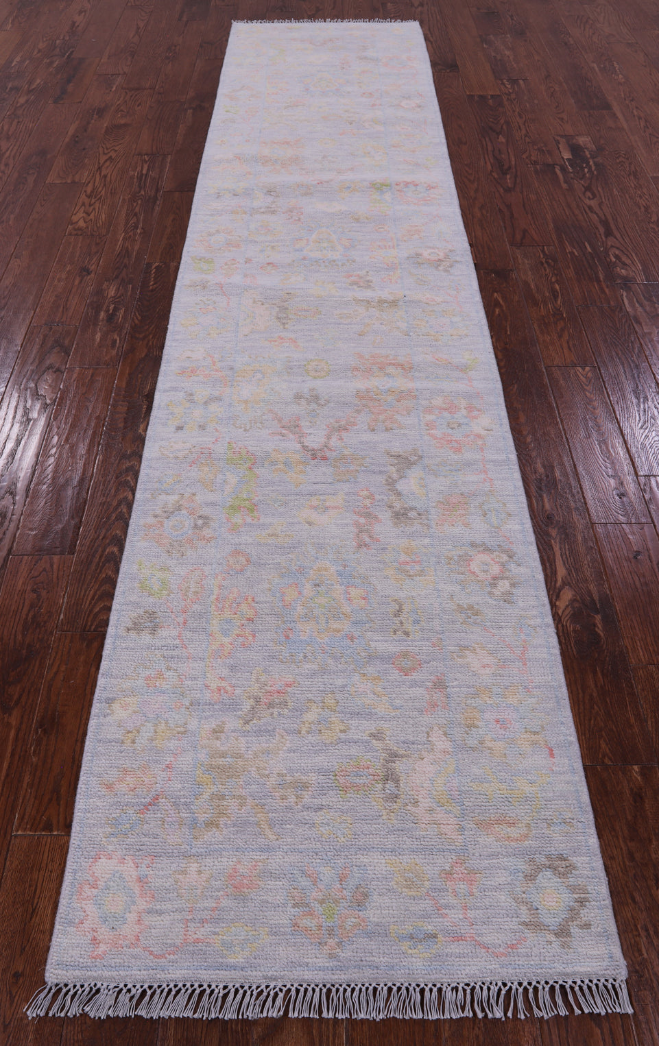 Silver Turkish Oushak Hand Knotted Wool Runner Rug - 2' 7" X 11' 10" - Golden Nile