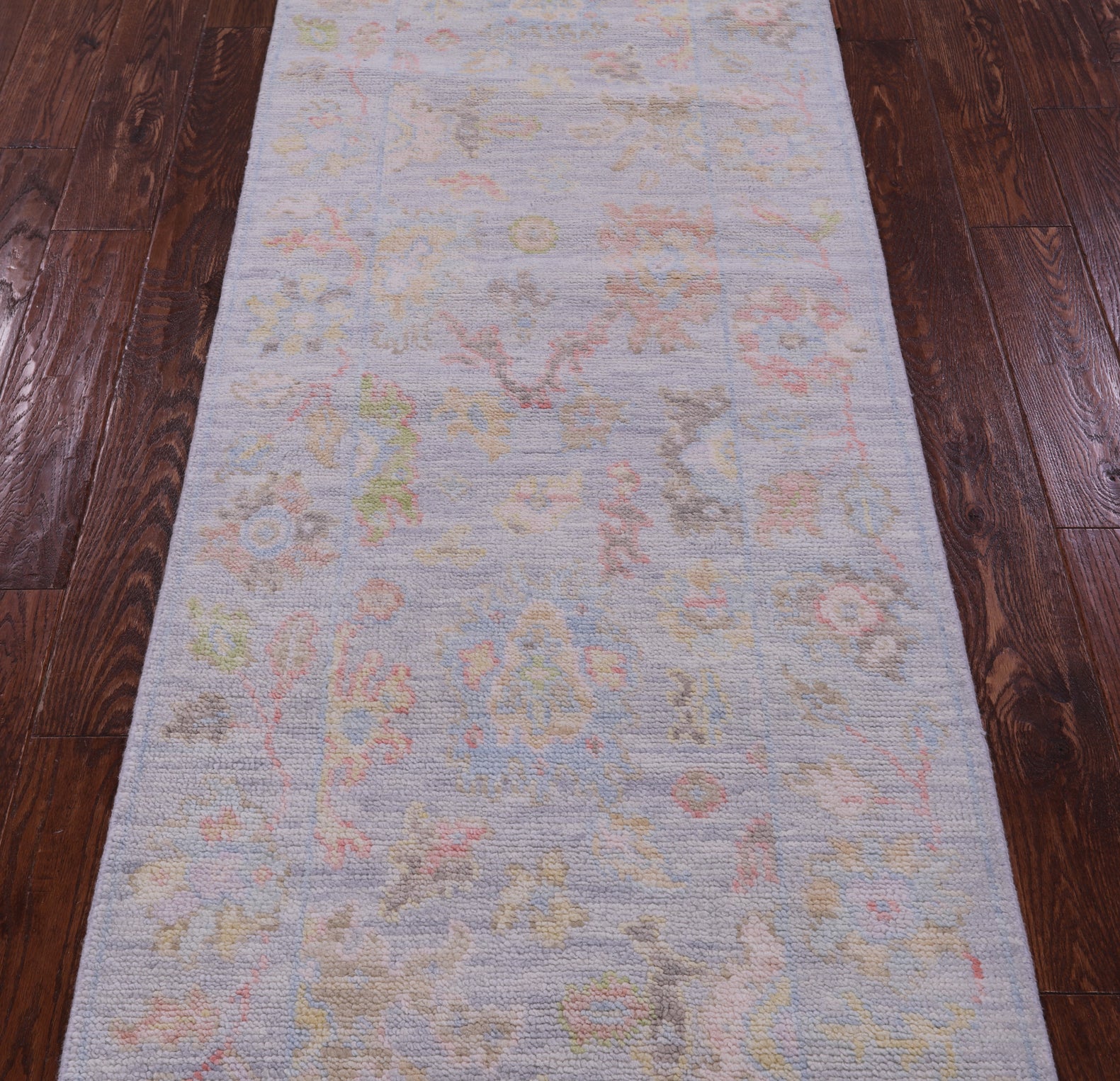 Silver Turkish Oushak Hand Knotted Wool Runner Rug - 2' 7" X 11' 10" - Golden Nile