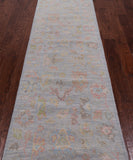 SUPER SALE Silver Turkish Oushak Hand Knotted Wool Runner Rug - 2' 7" X 11' 10"