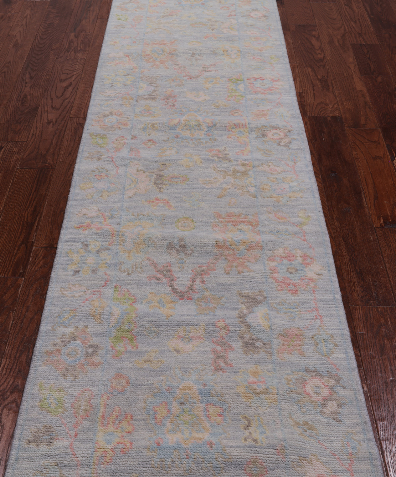 SUPER SALE Silver Turkish Oushak Hand Knotted Wool Runner Rug - 2' 7" X 11' 10"