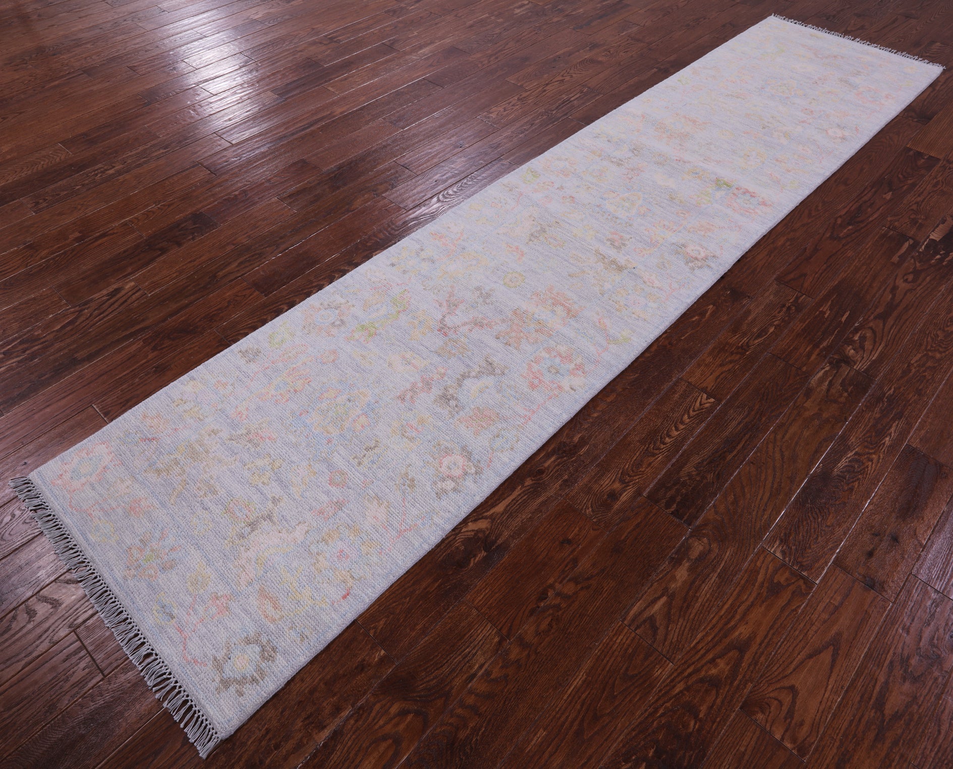 Silver Turkish Oushak Hand Knotted Wool Runner Rug - 2' 7" X 11' 10" - Golden Nile