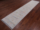 SUPER SALE Silver Turkish Oushak Hand Knotted Wool Runner Rug - 2' 7" X 11' 10"