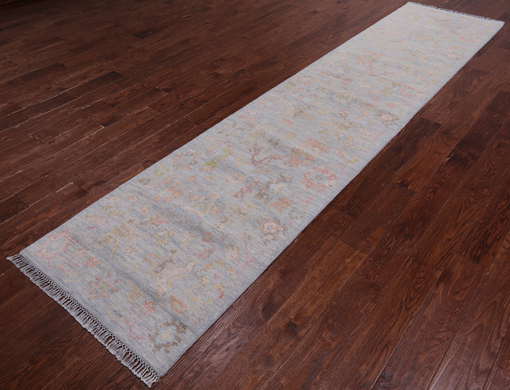 SUPER SALE Silver Turkish Oushak Hand Knotted Wool Runner Rug - 2' 7" X 11' 10"