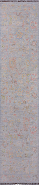 SUPER SALE Silver Turkish Oushak Hand Knotted Wool Runner Rug - 2' 7" X 11' 10"