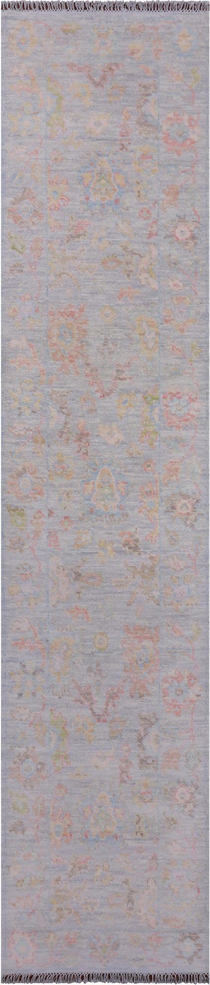 SUPER SALE Silver Turkish Oushak Hand Knotted Wool Runner Rug - 2' 7" X 11' 10"