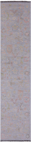 Silver Turkish Oushak Hand Knotted Wool Runner Rug - 2' 7" X 11' 10" - Golden Nile