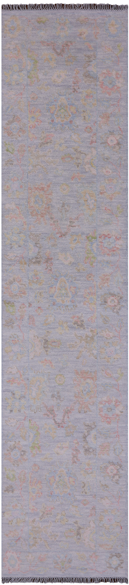 Silver Turkish Oushak Hand Knotted Wool Runner Rug - 2' 7" X 11' 10" - Golden Nile