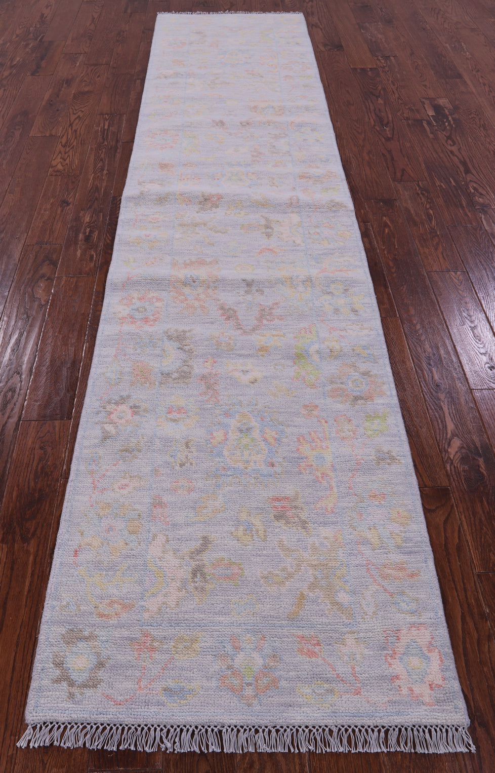 Silver Turkish Oushak Handmade Wool Runner Rug - 2' 7" X 11' 10" - Golden Nile