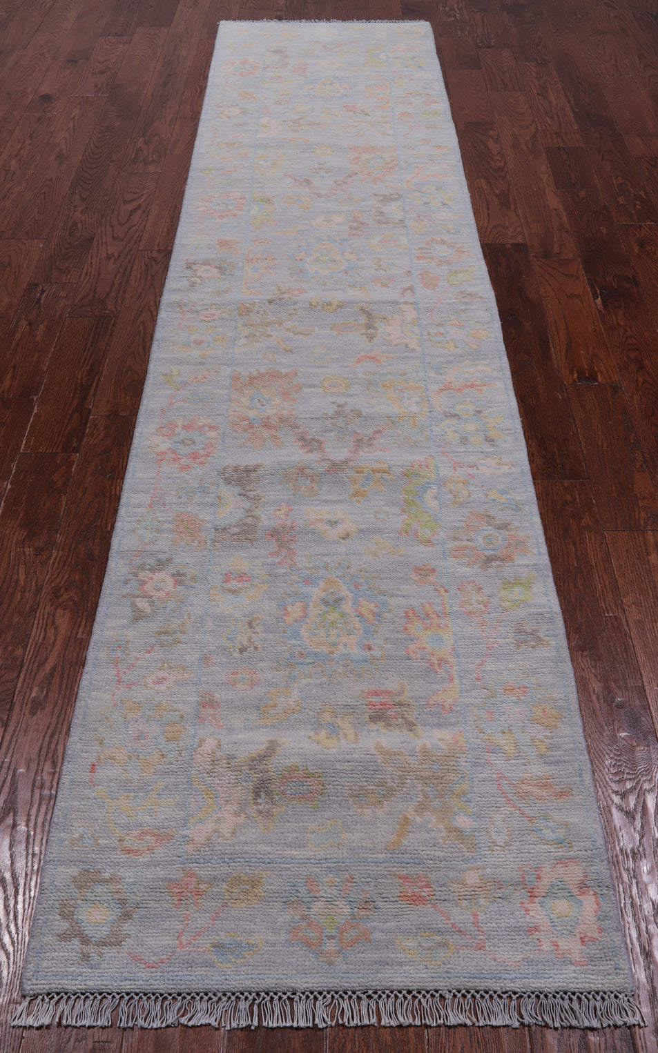 SUPER SALE Silver Turkish Oushak Handmade Wool Runner Rug - 2' 7" X 11' 10"