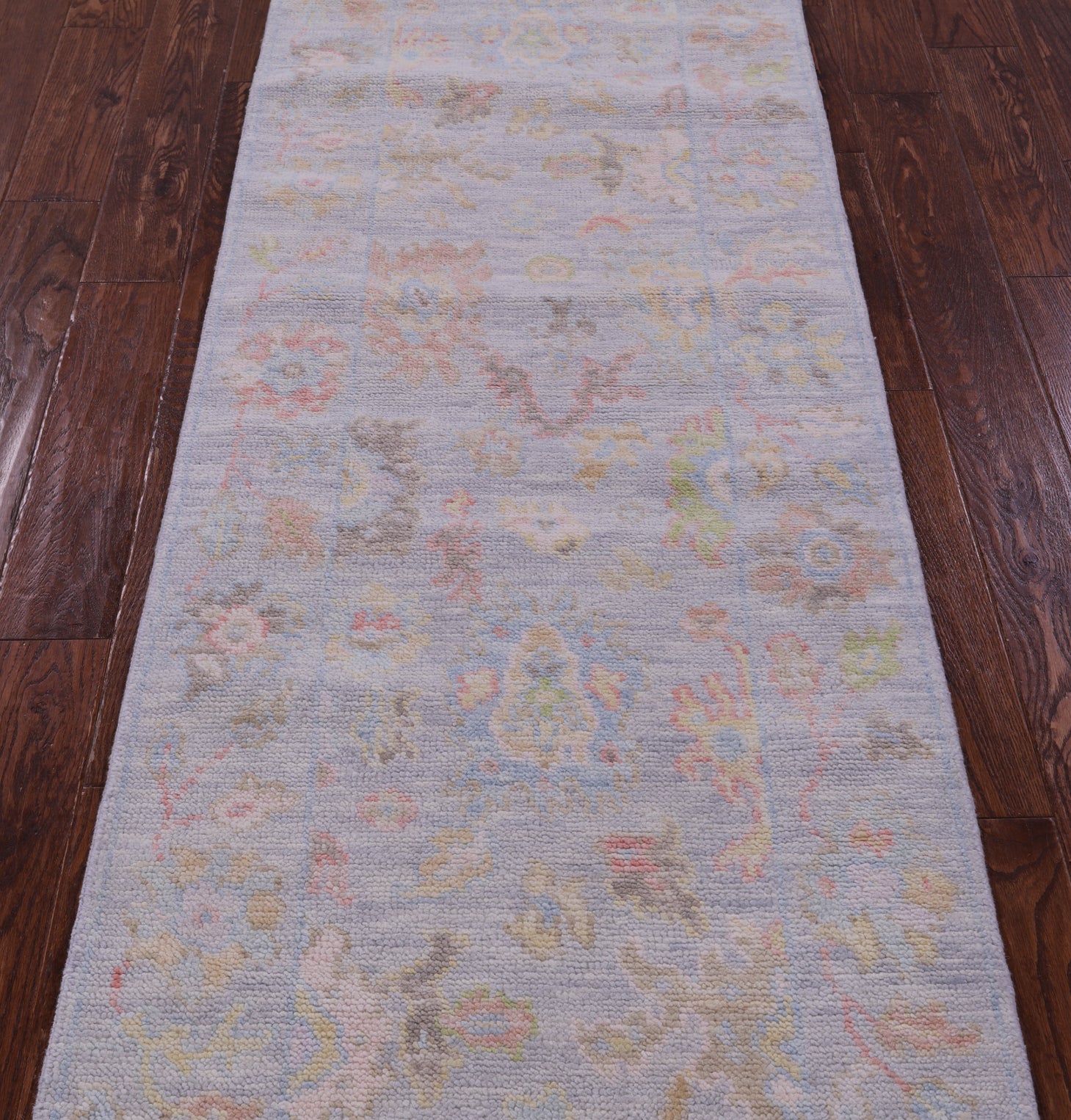 Silver Turkish Oushak Handmade Wool Runner Rug - 2' 7" X 11' 10" - Golden Nile