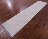 Silver Turkish Oushak Handmade Wool Runner Rug - 2' 7" X 11' 10" - Golden Nile