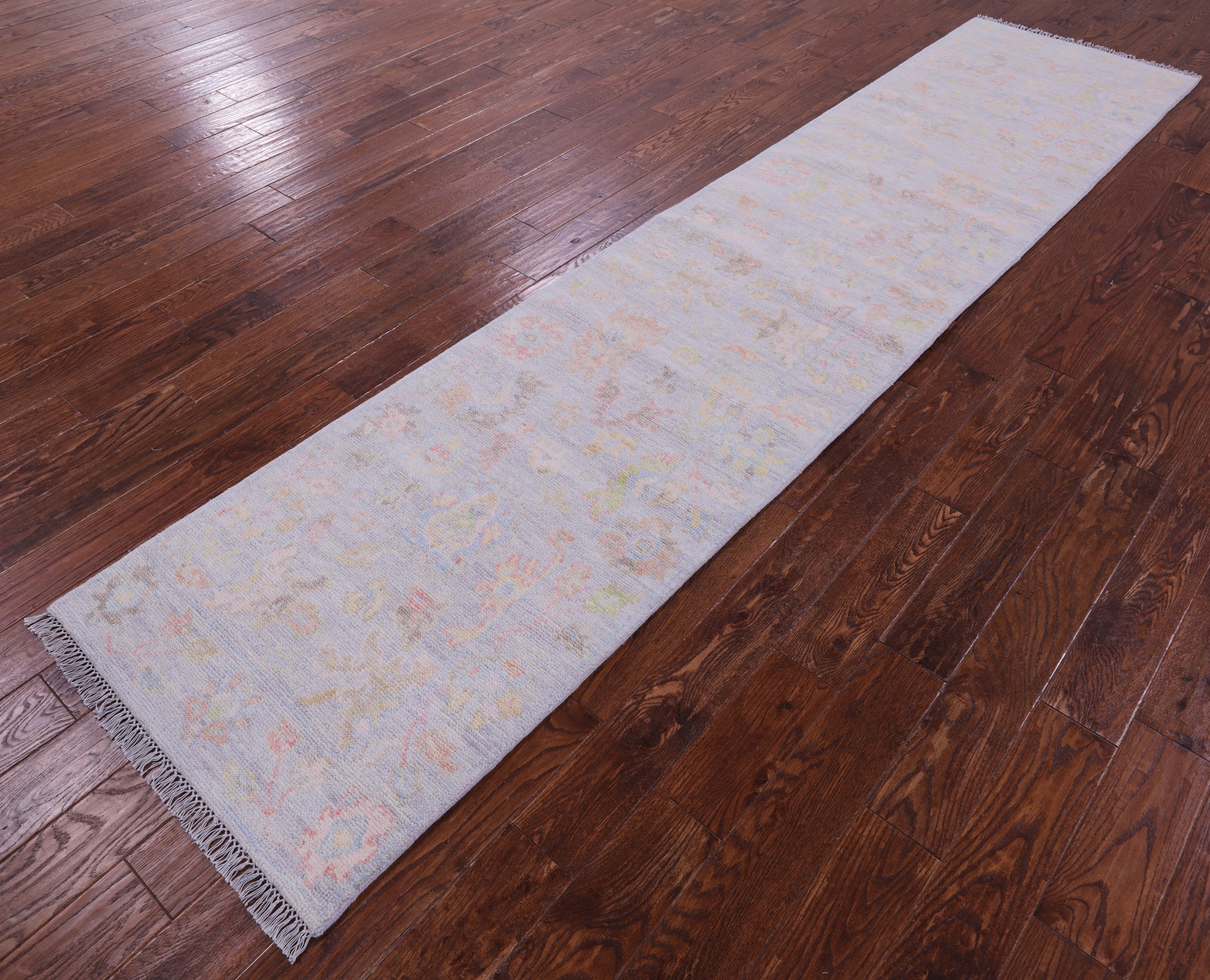 Silver Turkish Oushak Handmade Wool Runner Rug - 2' 7" X 11' 10" - Golden Nile