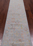 SUPER SALE Silver Turkish Oushak Handmade Wool Runner Rug - 2' 7" X 11' 10"