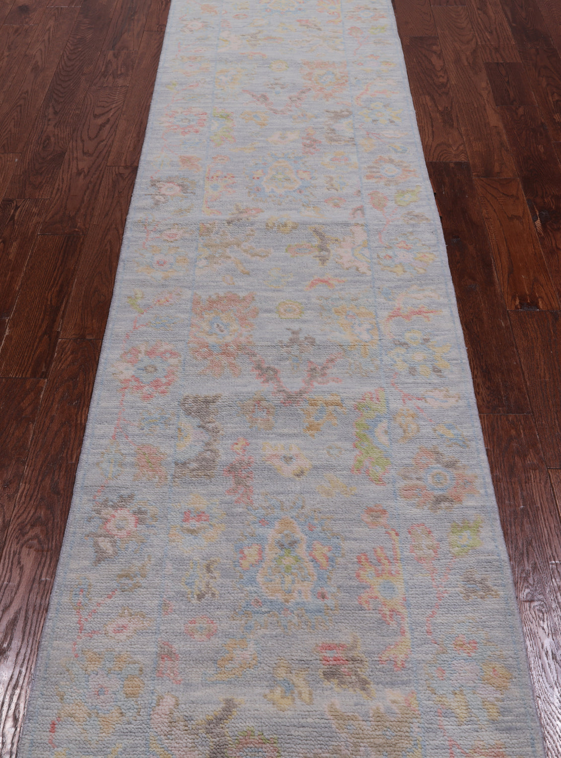 SUPER SALE Silver Turkish Oushak Handmade Wool Runner Rug - 2' 7" X 11' 10"