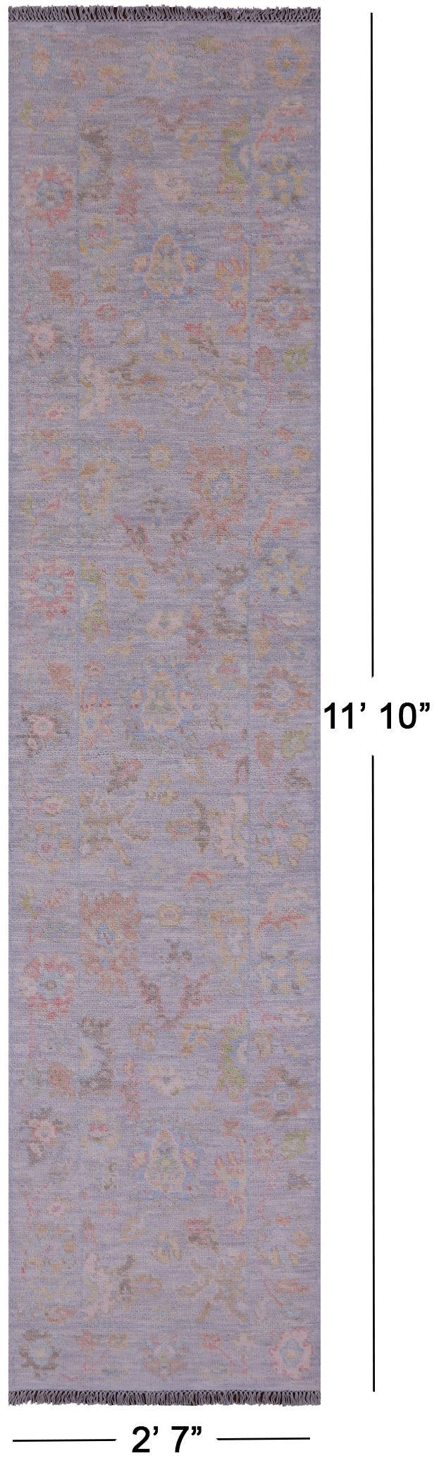 Silver Turkish Oushak Handmade Wool Runner Rug - 2' 7" X 11' 10" - Golden Nile