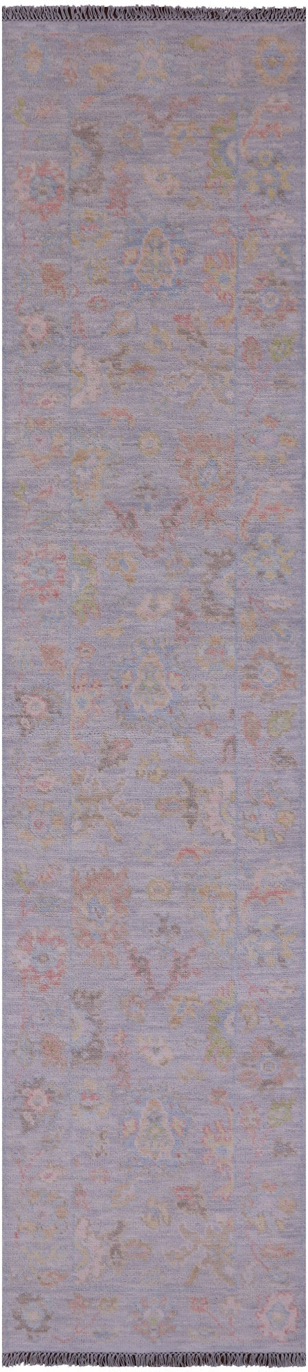 Silver Turkish Oushak Handmade Wool Runner Rug - 2' 7" X 11' 10" - Golden Nile