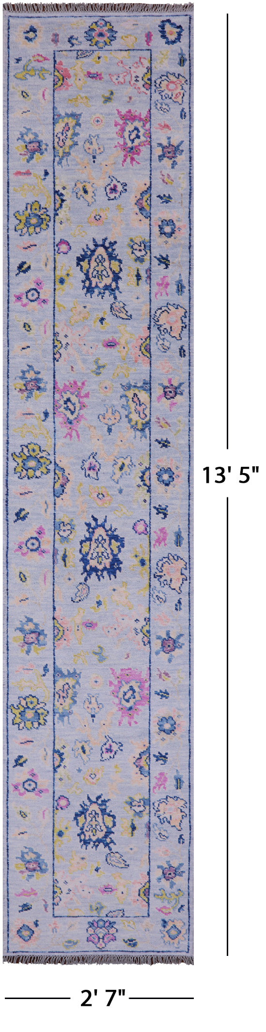 Light Blue Turkish Oushak Hand Knotted Wool Runner Rug - 2' 7" X 13' 5" - Golden Nile