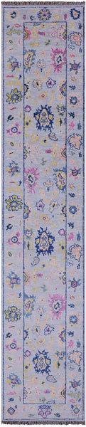 Light Blue Turkish Oushak Hand Knotted Wool Runner Rug - 2' 7" X 13' 5" - Golden Nile