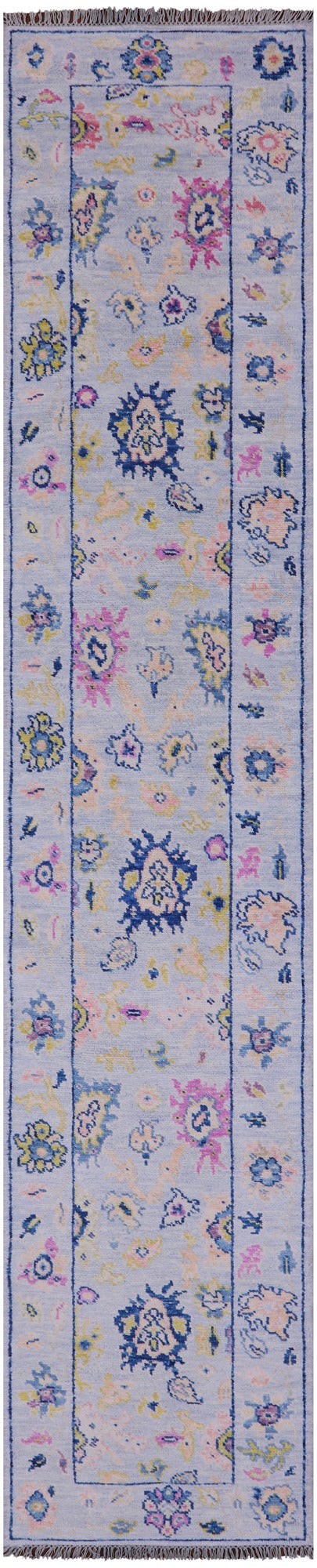 Light Blue Turkish Oushak Hand Knotted Wool Runner Rug - 2' 6" X 13' 5" - Golden Nile