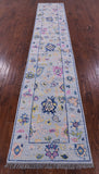 Light Blue Turkish Oushak Hand Knotted Wool Runner Rug - 2' 6" X 13' 5" - Golden Nile