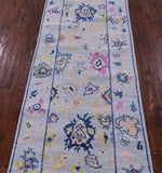 Light Blue Turkish Oushak Hand Knotted Wool Runner Rug - 2' 6" X 13' 5" - Golden Nile