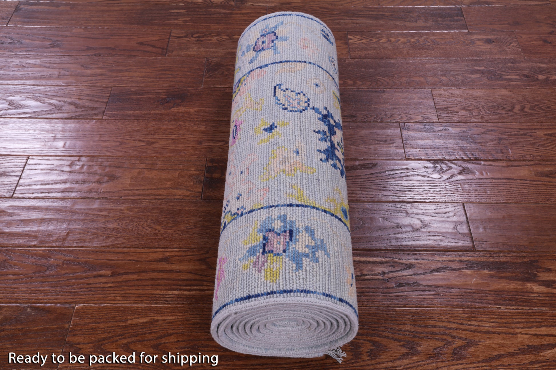 Light Blue Turkish Oushak Hand Knotted Wool Runner Rug - 2' 6" X 13' 5" - Golden Nile