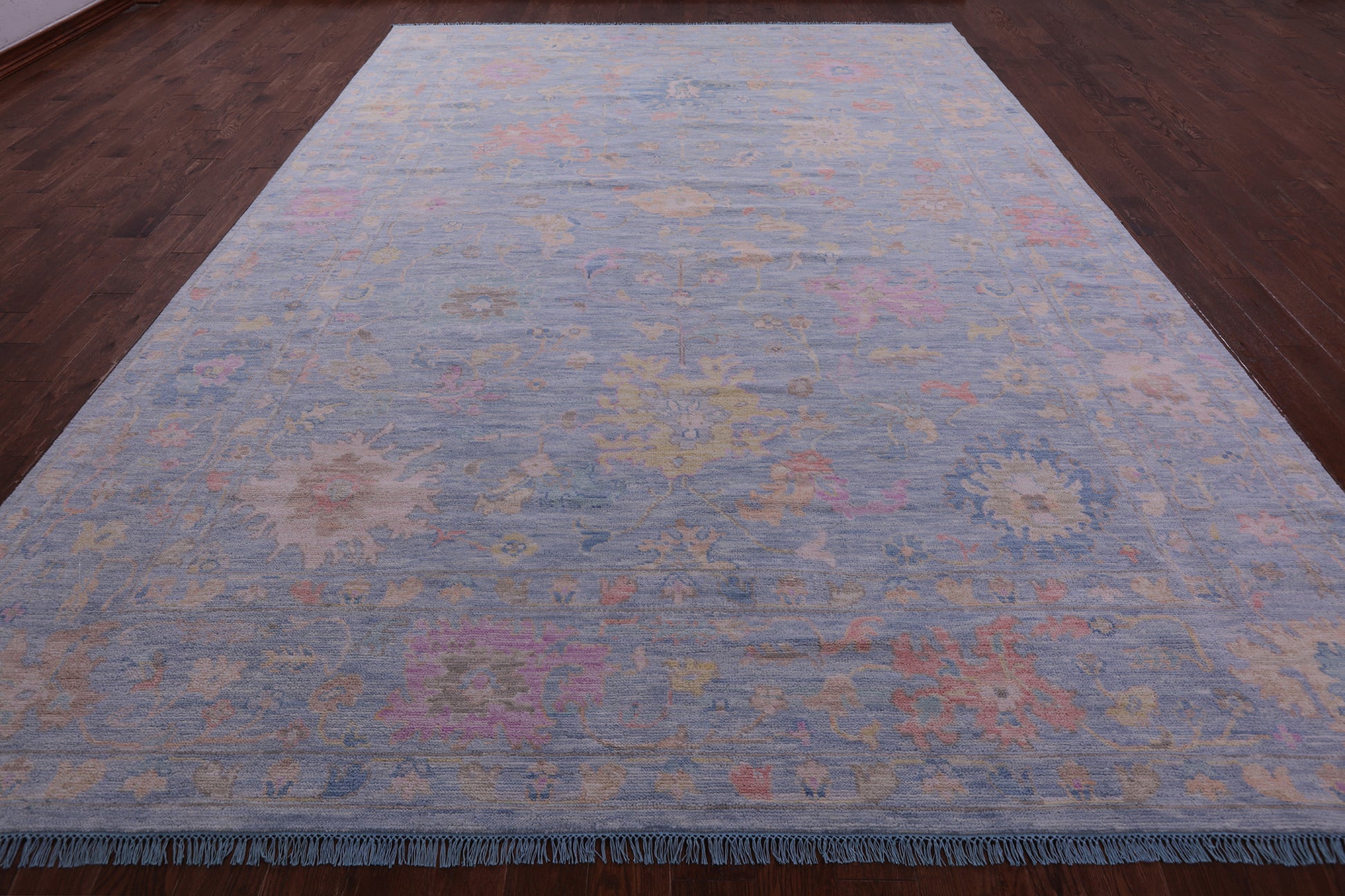Blue Turkish Oushak Hand Knotted Wool Rug - 9' 11" X 13' 10" - Golden Nile