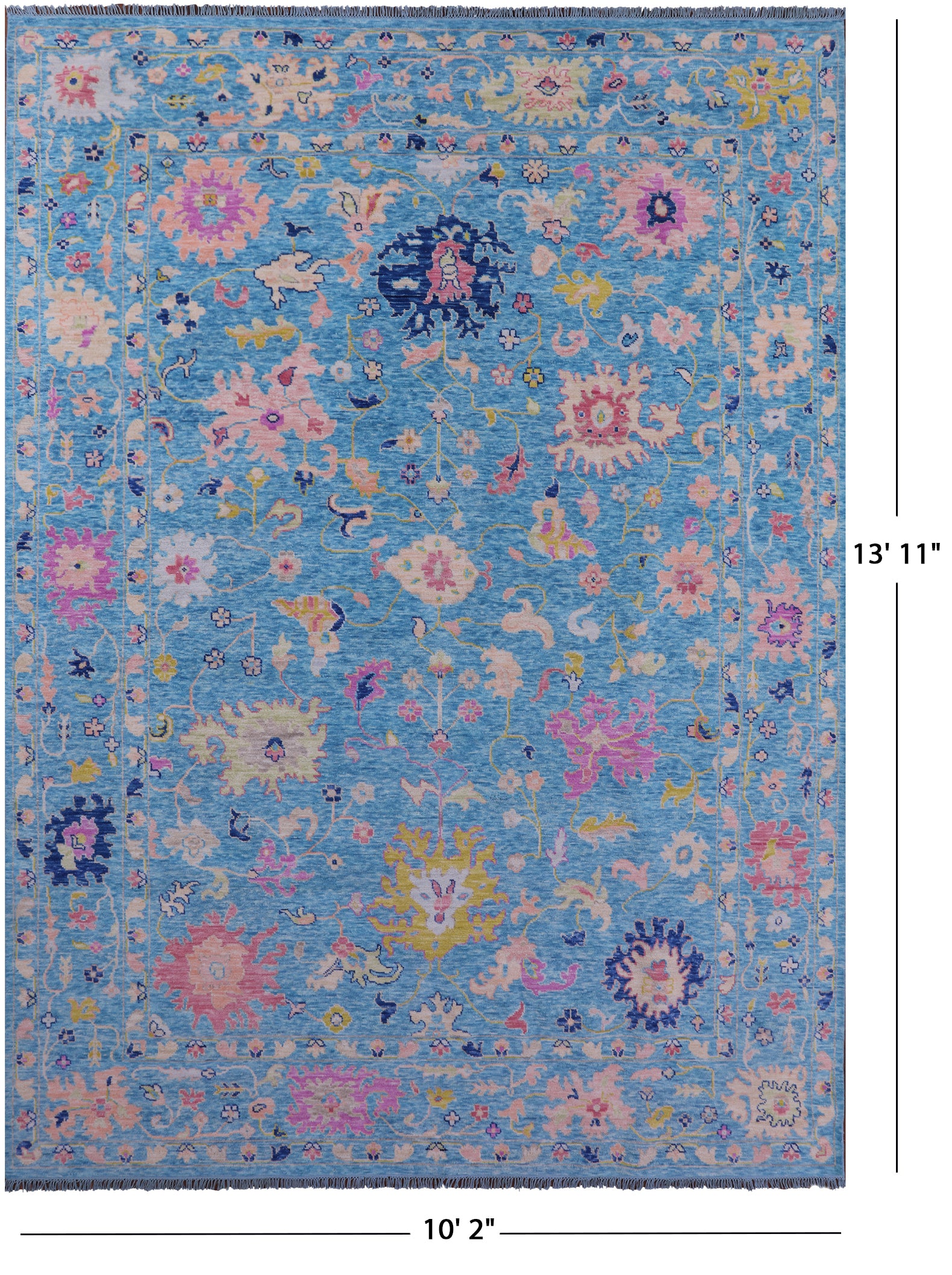 Blue Turkish Oushak Hand Knotted Wool Rug - 10' 2" X 13' 11" - Golden Nile