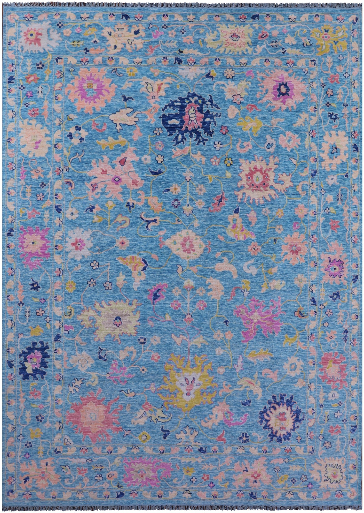 Blue Turkish Oushak Hand Knotted Wool Rug - 10' 2" X 13' 11" - Golden Nile