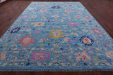 Blue Turkish Oushak Hand Knotted Wool Rug - 10' 2" X 13' 11" - Golden Nile
