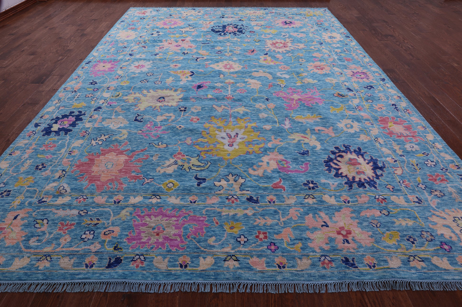 Blue Turkish Oushak Hand Knotted Wool Rug - 10' 2" X 13' 11" - Golden Nile