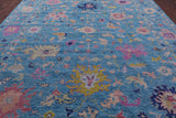 Blue Turkish Oushak Hand Knotted Wool Rug - 10' 2" X 13' 11" - Golden Nile
