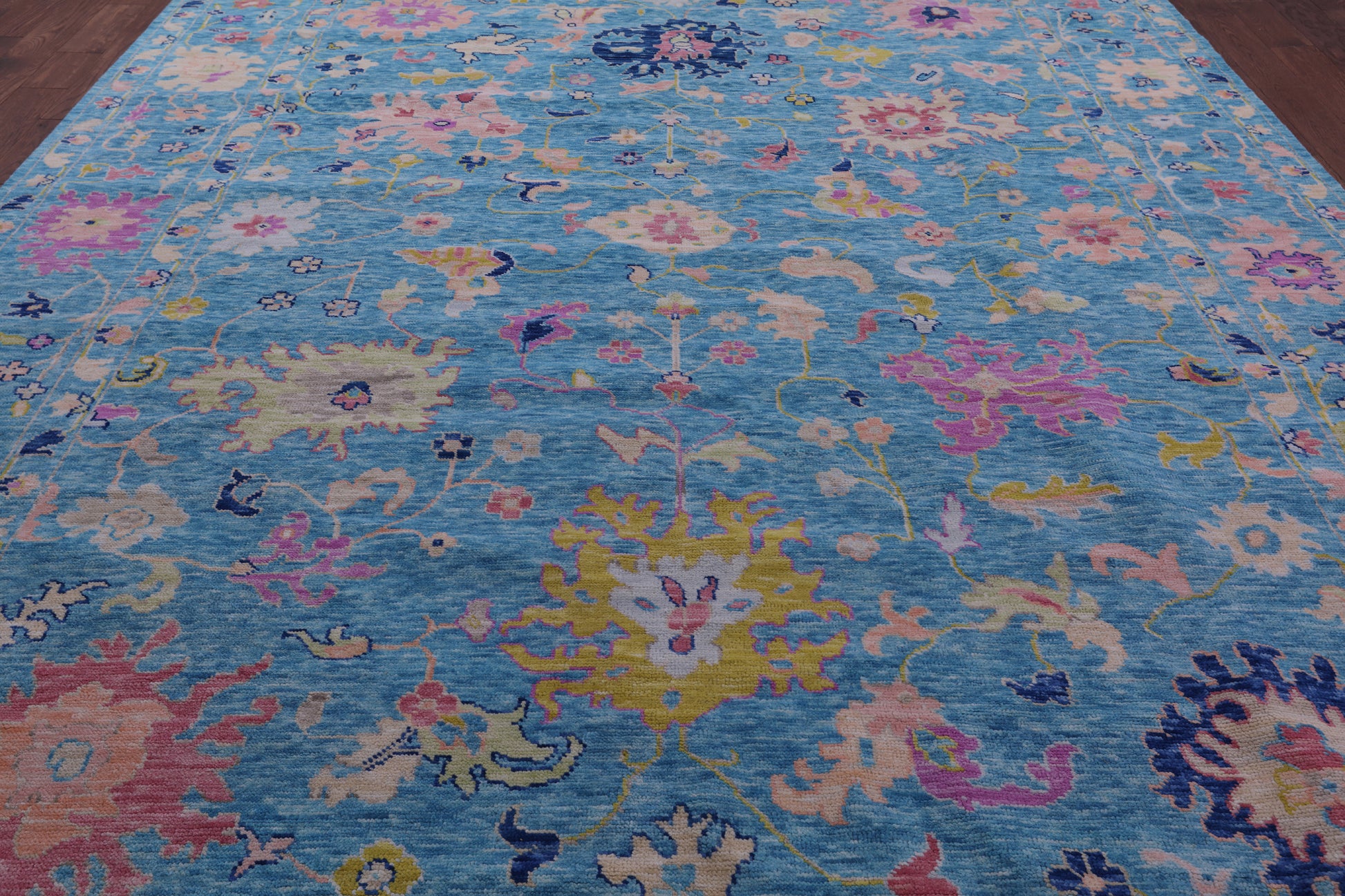 Blue Turkish Oushak Hand Knotted Wool Rug - 10' 2" X 13' 11" - Golden Nile
