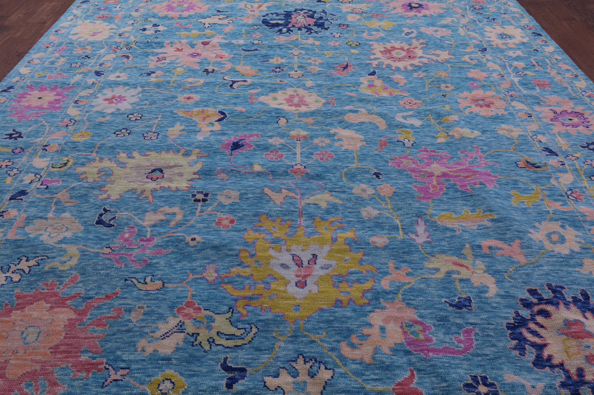 Blue Turkish Oushak Hand Knotted Wool Rug - 10' 2" X 13' 11" - Golden Nile