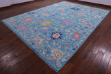Blue Turkish Oushak Hand Knotted Wool Rug - 10' 2" X 13' 11" - Golden Nile