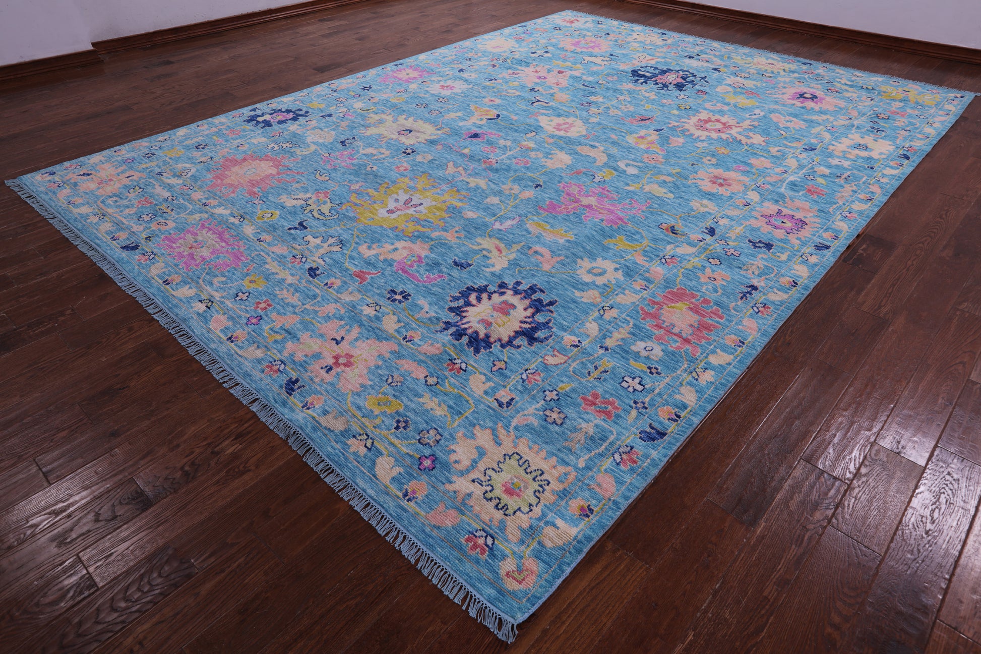 Blue Turkish Oushak Hand Knotted Wool Rug - 10' 2" X 13' 11" - Golden Nile