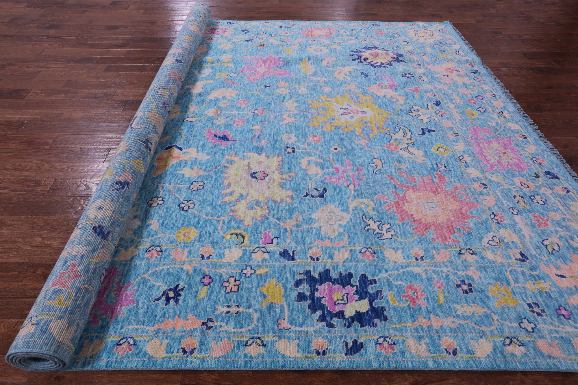 Blue Turkish Oushak Hand Knotted Wool Rug - 10' 2" X 13' 11" - Golden Nile