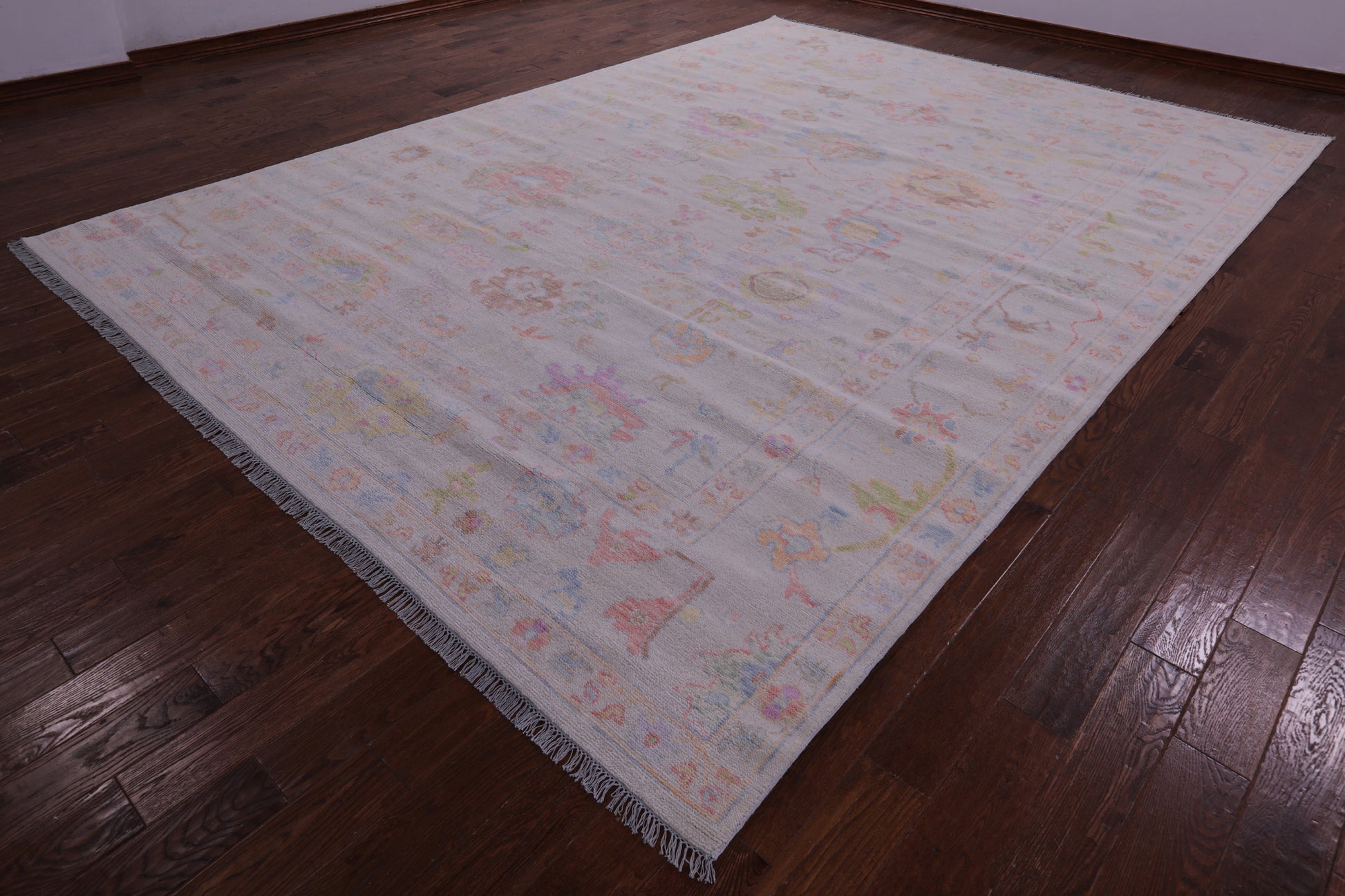 Ivory Turkish Oushak Hand Knotted Wool Rug - 9' 10" X 13' 8" - Golden Nile